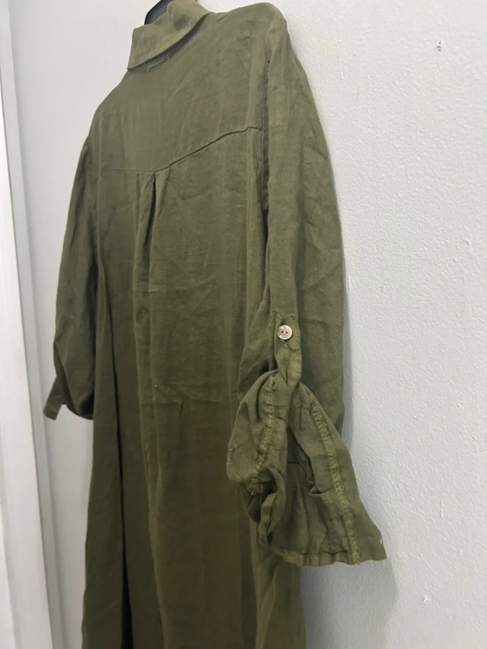 MADE IN ITALY LONG SHIRT 100% linen Shirt Dress PERSIMMON - Picture 2 of 7